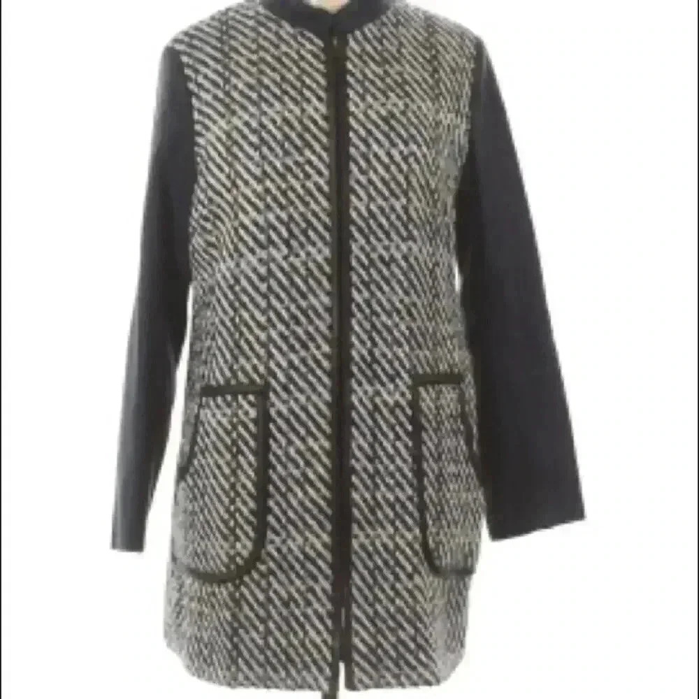 Cartonnier wool Color block tweed long coat NWT L